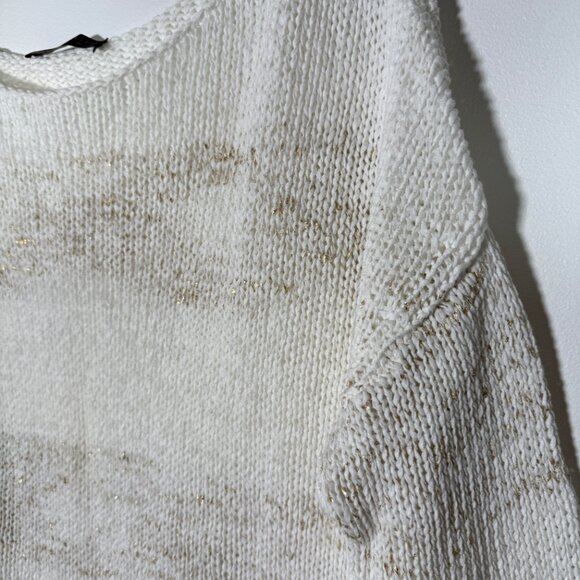 Fabiana Filippi White Gold Cotton Linen Blend Sweater Quiet Luxury XL - Picture 2 of 11